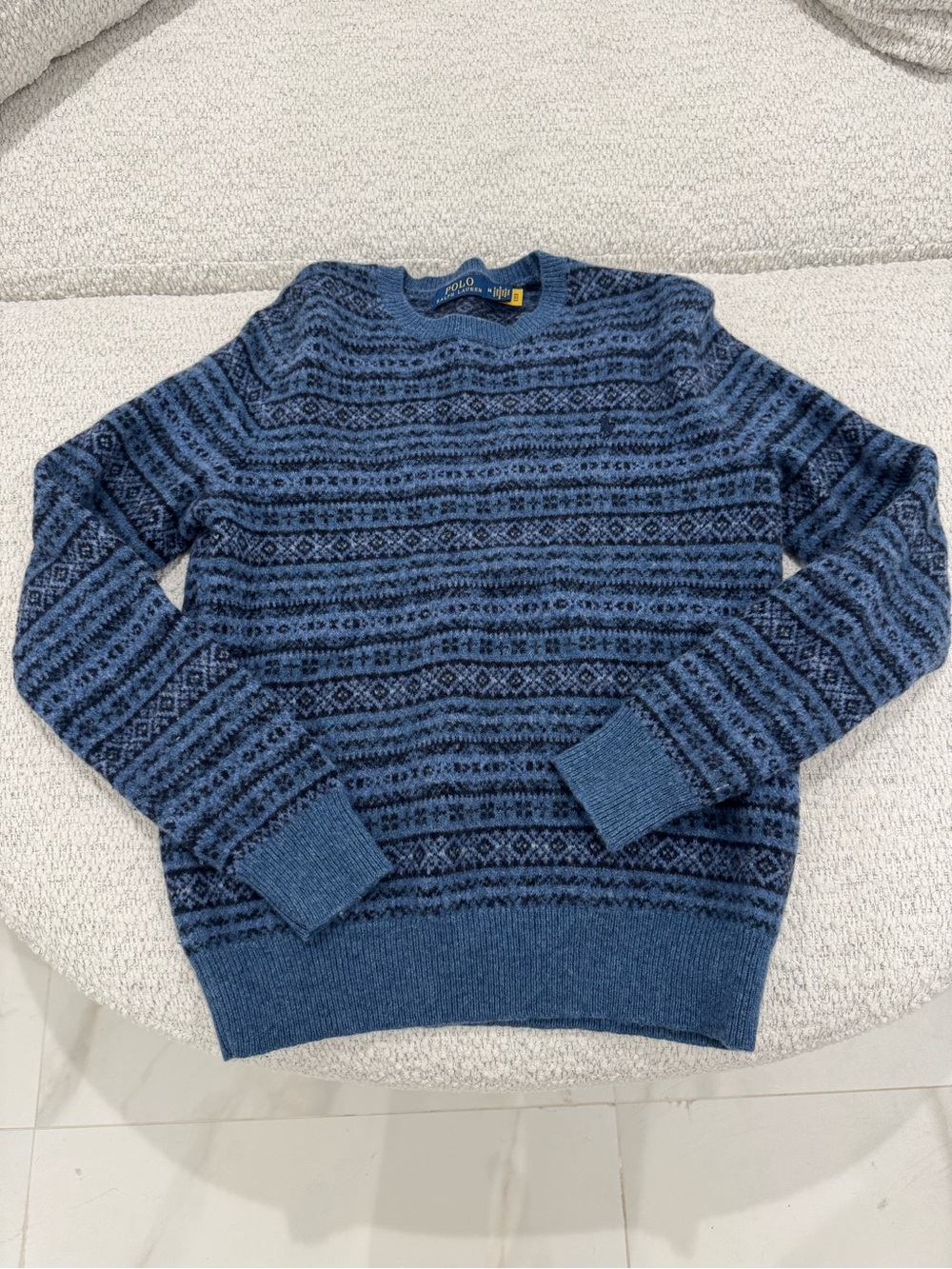 Polo by Ralph Lauren Fair Isle Wool Blue Navy Patterned Crewneck Sweater